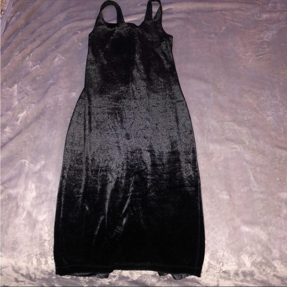 Zara black velvet midi tight dress